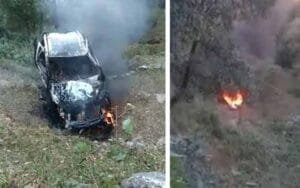 The car caught fire as soon as it fell into the ditch, the driver saved his life in this way