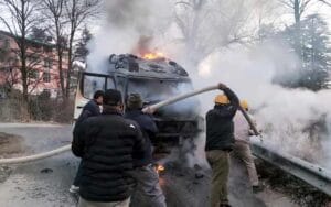 Fire in tourists' tempo traveler, all the goods kept inside including cash turned to ashes