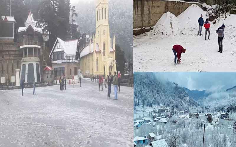 हिमाचल की पहाड़ियों ने ओढ़ी बर्फ की सफेद चादर, पर्यटकों का लगा जमावड़ा