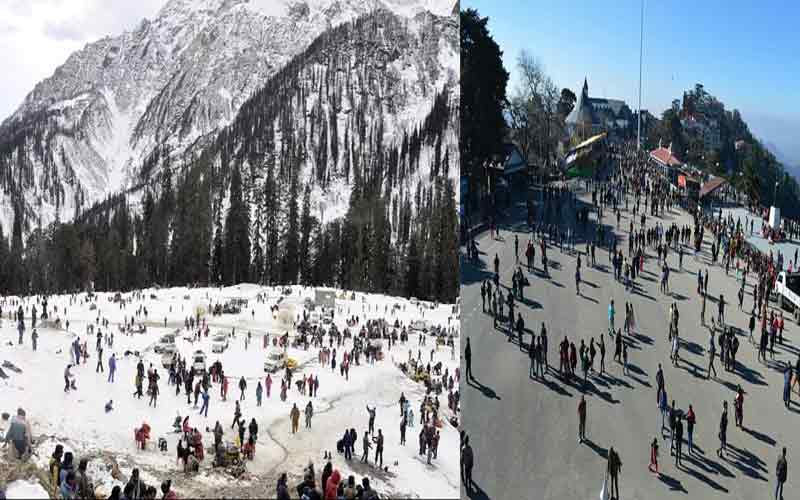 हिमाचल के पर्यटन स्थल सैलानियों से गुलजार, बर्फ के बीच जमकर की मस्ती