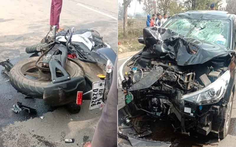 कार व बाइक के बीच जोरदार भिड़ंत, बाइक चालक की मौत