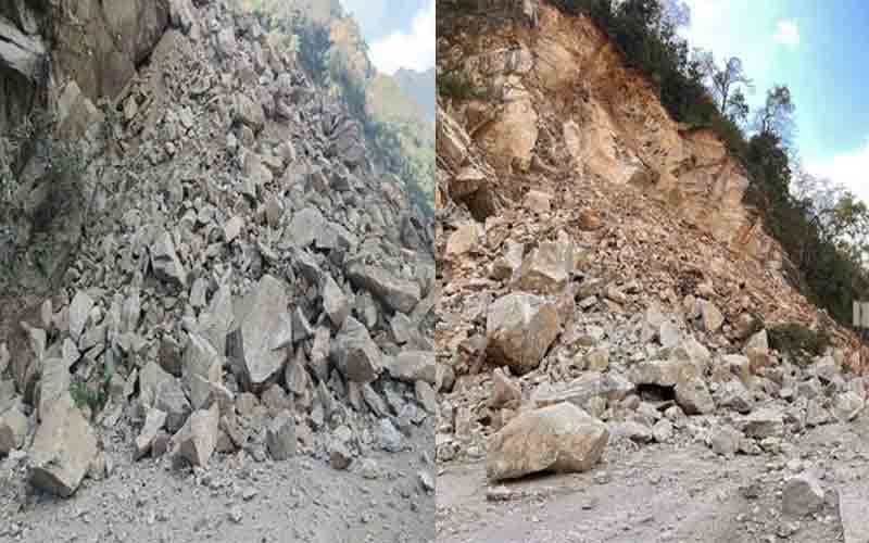 एनएच-मंडी पंडोह मार्ग के समीप भूस्खलन, वाहनों की आवाजाही हुई बंद