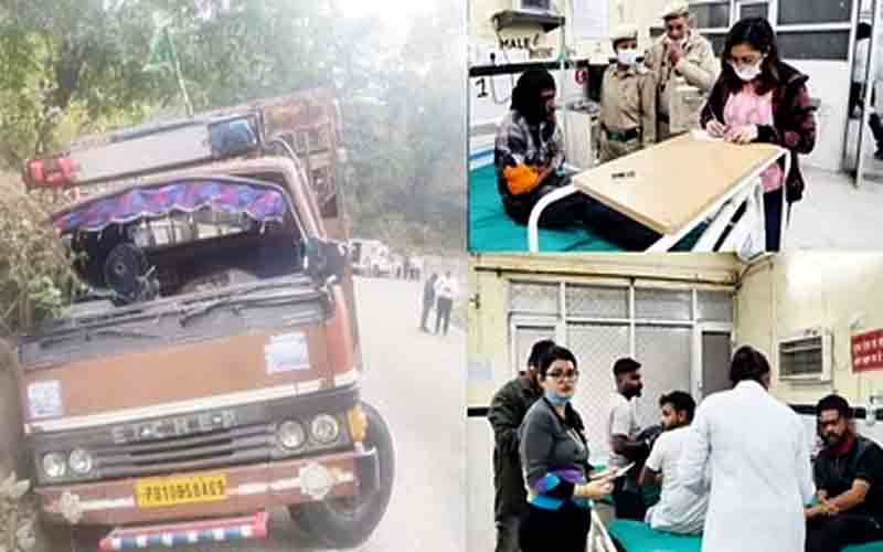 ब्रेक फेल होने से पहाड़ी से टकराया श्रद्धालुओं से भरा टेंपो, कई घायल