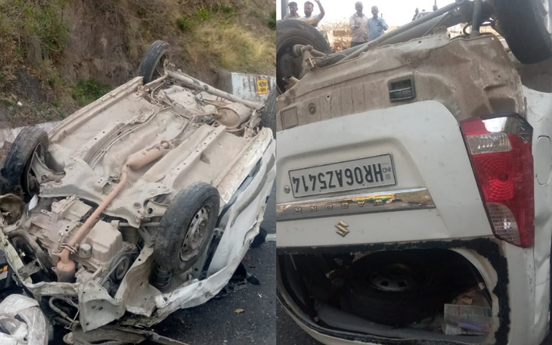 नाहन-रेणुका जी मार्ग पर अनियंत्रित होकर दुर्घटनाग्रस्त हुई कार, हादसे में चार घायल
