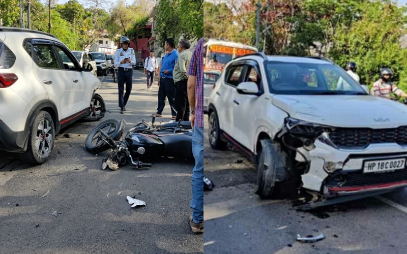 नाहन-कुमारहट्टी एनएच पर कार व मोटरसाइकिल की हुई टक्कर, हादसे में एक घायल