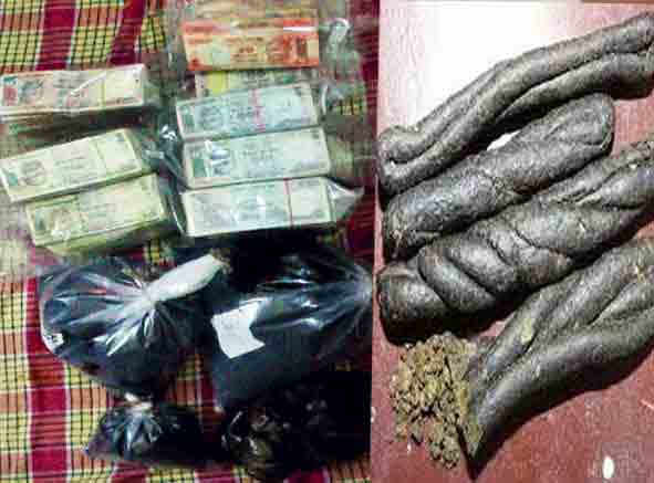 दबिश के दौरान पुलिस ने घर से अफीम व चरस सहित लाखों रुपए का कैश किया बरामद