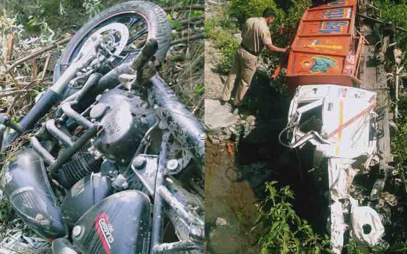 पिकअप व बुलेट की हुई जोरदार टक्कर, हादसे में 6 लोग घायल