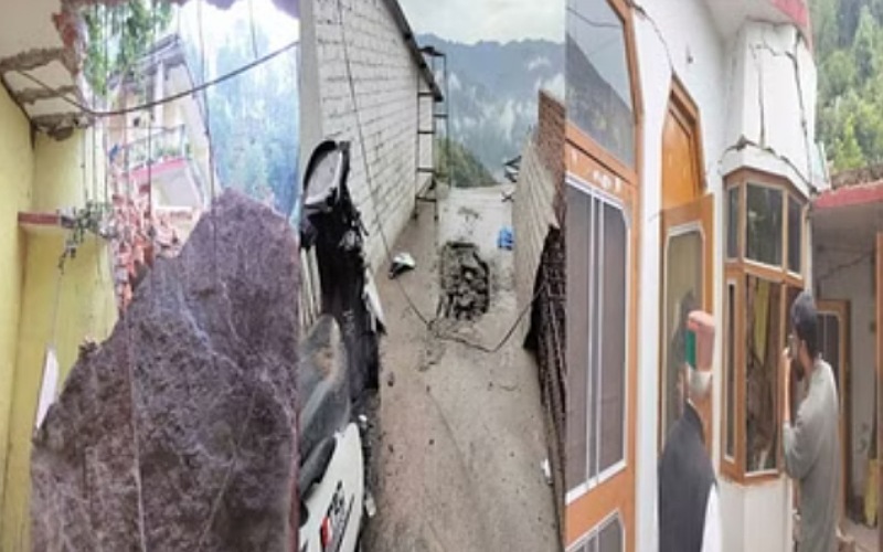 पहाड़ी से चट्टान गिरने से दुकान व भवन क्षतिग्रस्त, घर में सो रहा युवक……