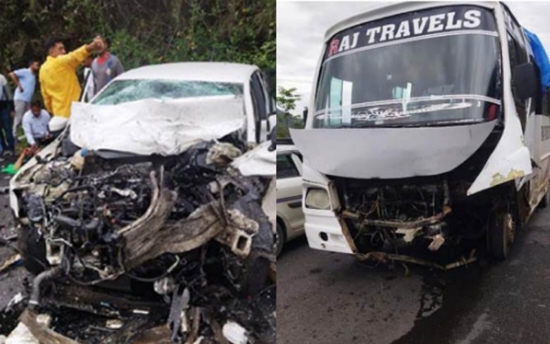 कार व टूरिस्ट बस की हुई जोरदार भिड़ंत, एक युवक की मौत, दूसरा घायल
