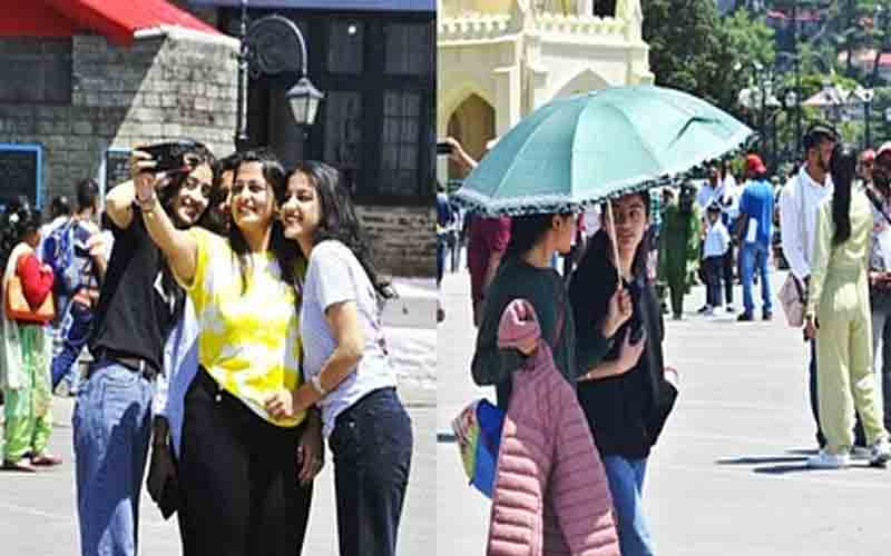 गर्मी से राहत पाने के लिए भारी संख्या में शिमला का रुख कर रहे सैलानी
