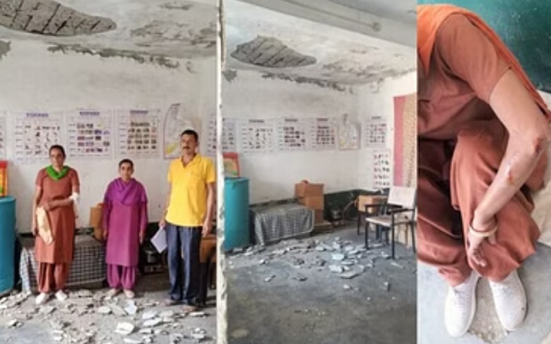 आंगनबाड़ी भवन के लेंटर का प्लास्टर गिरने से सहायिका हुई जख्मी