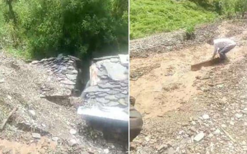 मलबे की चपेट में आई पशुशाला, अंदर बंधे पशुओं की मौके पर मौत