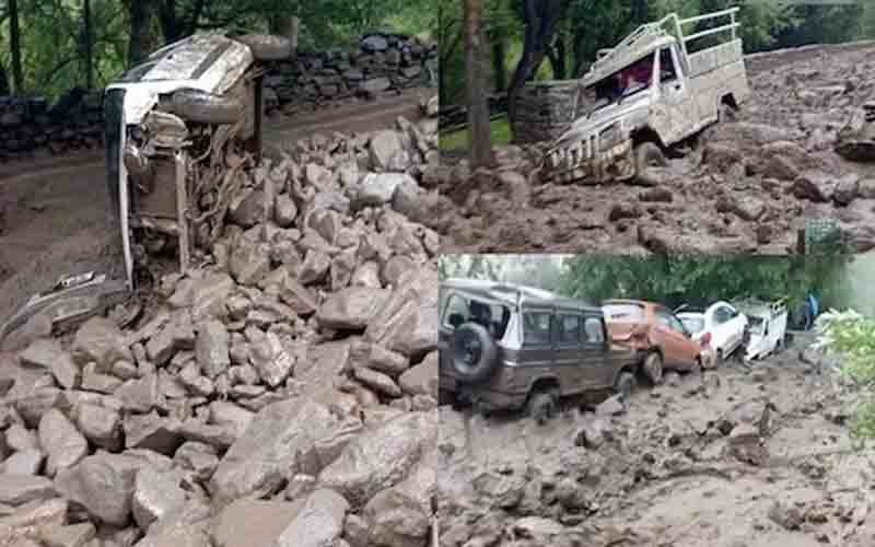 सांगला के कामरू नाला में बादल फटने से भारी तबाही, कई गाड़ियां बही