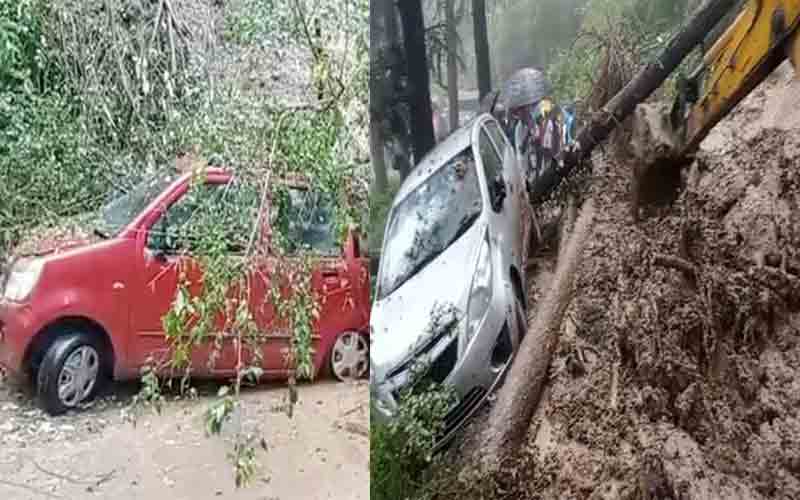 शिमला: दुधली में हुआ भूस्ख़लन, मलबे की चपेट में आई 3 गाड़ियां