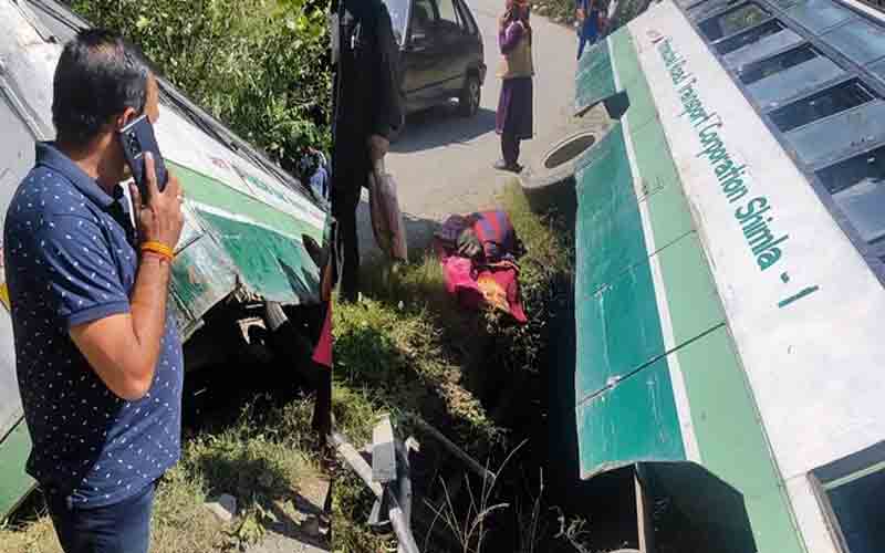 एचआरटीसी बस पलटी, हादसे में 12 यात्री हुए घायल