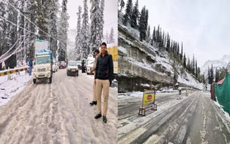 हिमाचल की ऊंची चोटियों पर बर्फबारी का दौर जारी, मनाली-लेह सहित तीन एनएच बंद