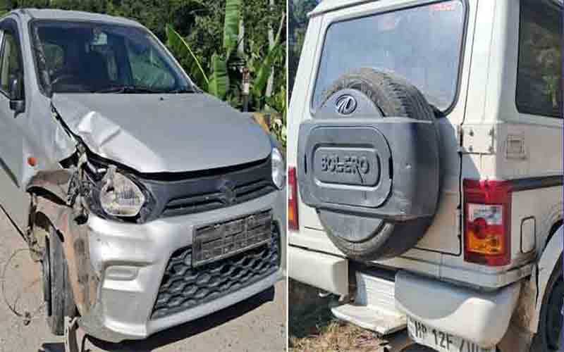 मंडी-पठानकोट एनएच पर कार व पुलिस की गाड़ी में हुई टक्कर, 2 जख्मी