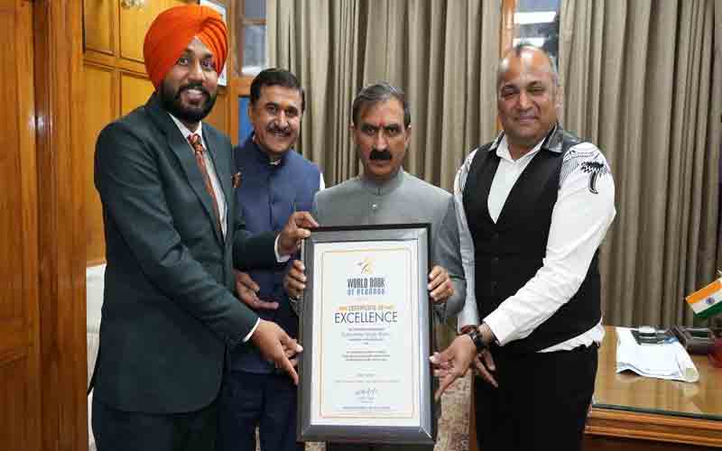 आपदा में हिमाचल सरकार के प्रयासों को वर्ल्ड बुक ऑफ रिकॉर्ड्स ने सराहा