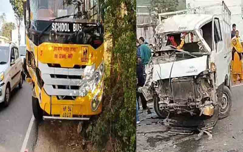 हिमाचल में स्कूल बस और टेंपो के बीच हुई जोरदार  टक्कर, चालक घायल
