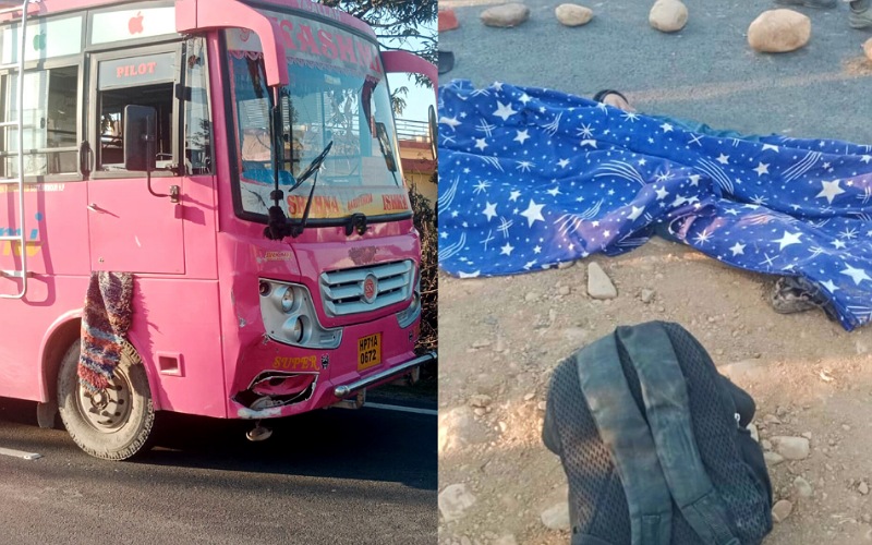 पांवटा-कालाअंब एनएच पर निजी बस व बाइक की जोरदार भिड़ंत, एक की मौत, दूसरा जख्मी