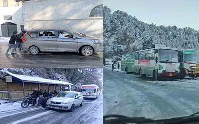 बर्फ जमने से शीशा बनीं शिमला की सड़कें, बसों की आवाजाही ठप