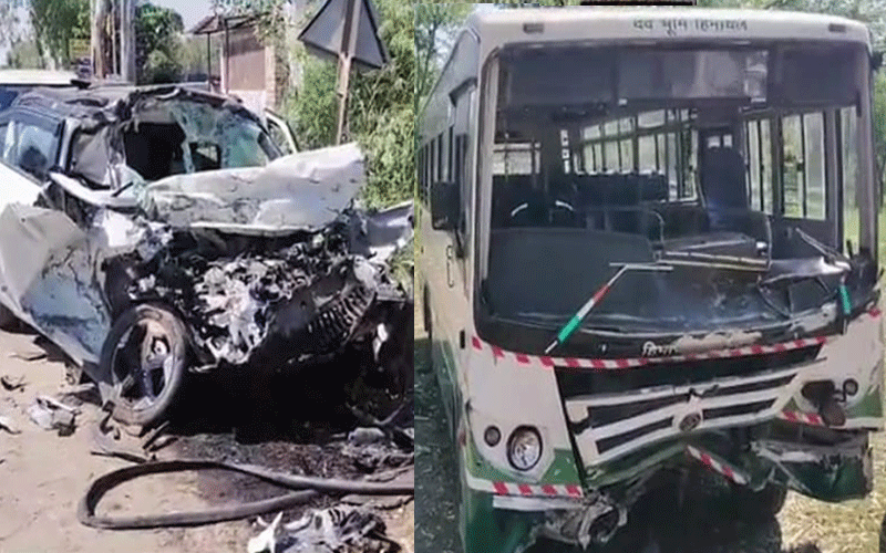 एचआरटीसी बस और कार के बीच हुई जोरदार भिड़ंत, एक की मौत, कई जख्मी