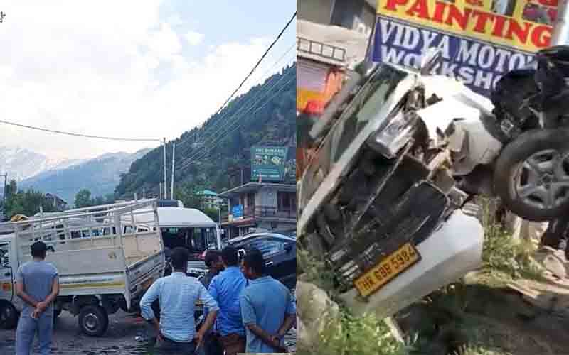 तीन वाहनों की आपस में हुई जोरदार टक्कर, 3 पर्यटक जख्मी