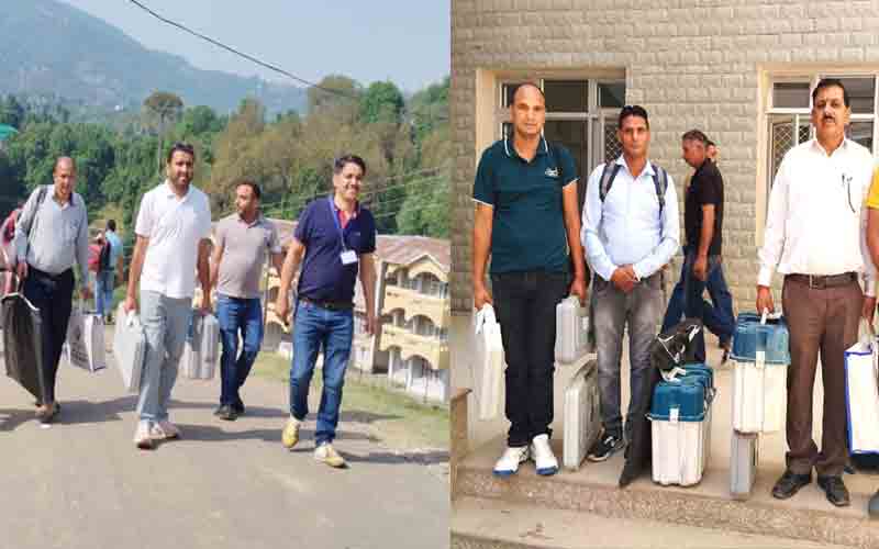 नाचन क्षेत्र में 124 पोलिंग बूथ में मतदान करवाने हेतु मतदान कर्मी रवाना