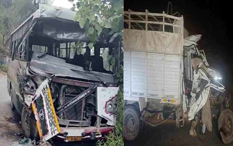 एचआरटीसी बस और ट्रक के बीच हुई जोरदार टक्कर, एक की मौत, 17 लोग घायल