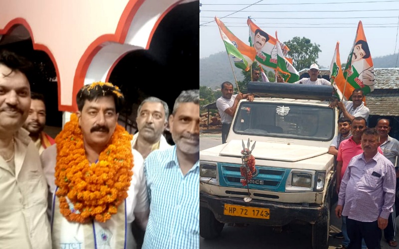 कांग्रेसी कार्यकर्ताओं ने रैली निकालकर विवेक शर्मा का किया स्वागत