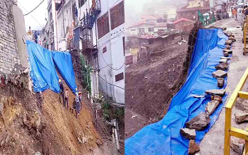 शिमला में आफत की बारिश, गुरुद्वारे के पास भूस्खलन से धंसी सड़क