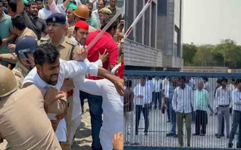 जल रक्षकों का प्रदर्शन, पुलिस ने रोका तो हुई धक्का-मुक्की