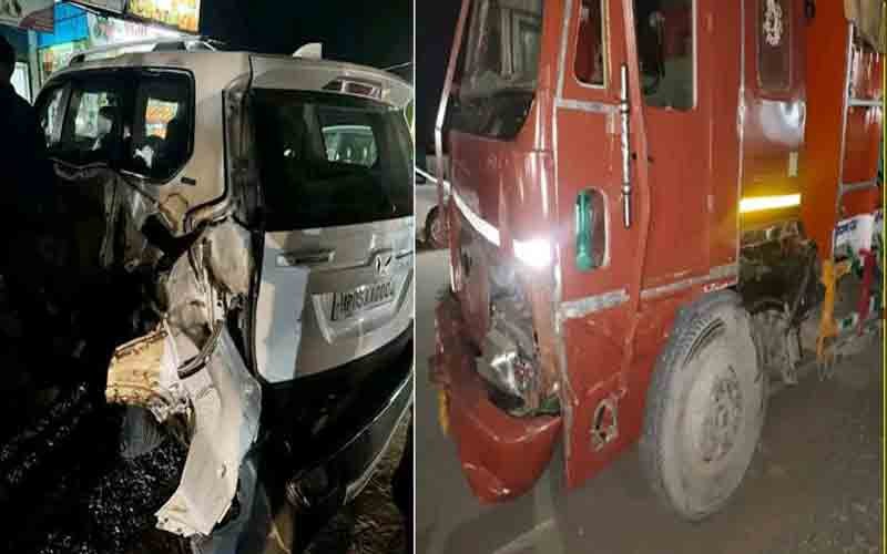 पूर्व विधायक बलदेव तोमर की गाड़ी की ट्रक से जोरदार भिड़ंत, बाल-बाल बचे