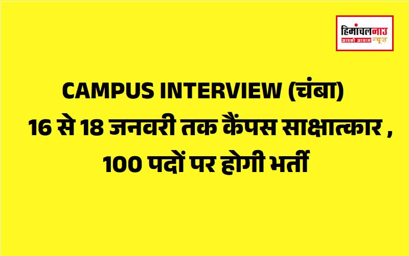 चंबा में 16 से 18 जनवरी तक कैंपस साक्षात्कार, 100 पदों पर होगी भर्ती