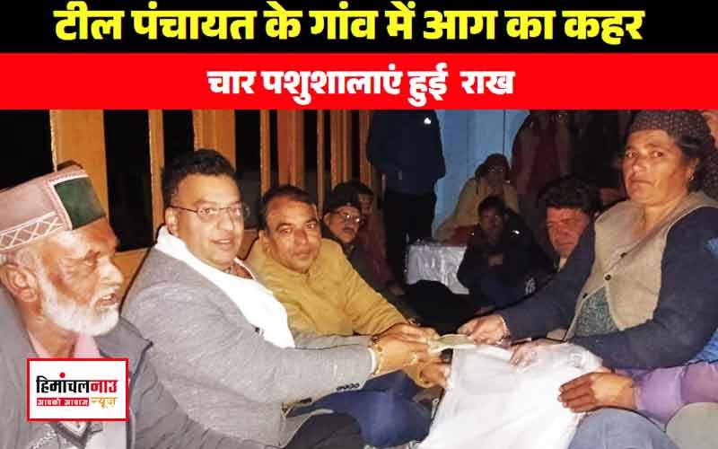 टील पंचायत के गांव में आग का कहर , चार पशुशालाएं राख