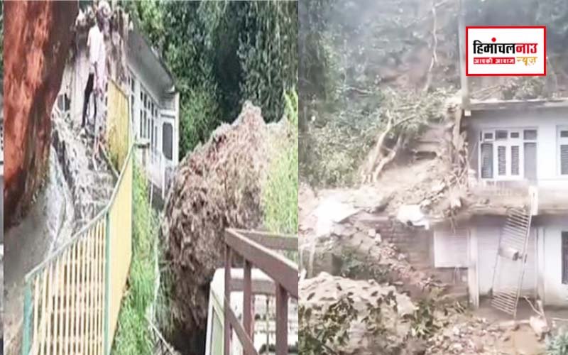 सोलन में विशाल चट्टान मकान पर गिरी, धर्मपुर में भूस्खलन से घरों में दरारें