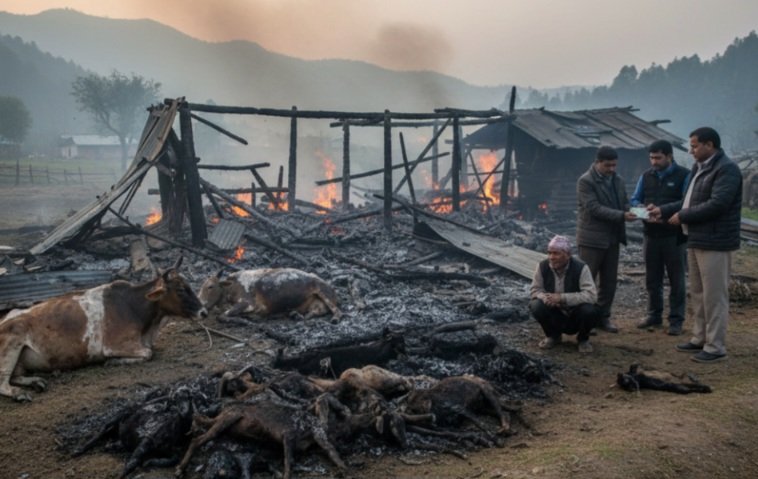 सिरमौर:गौशाला में आग लगने से 60 मवेशी जिंदा जले,9 लाख का नुकसान