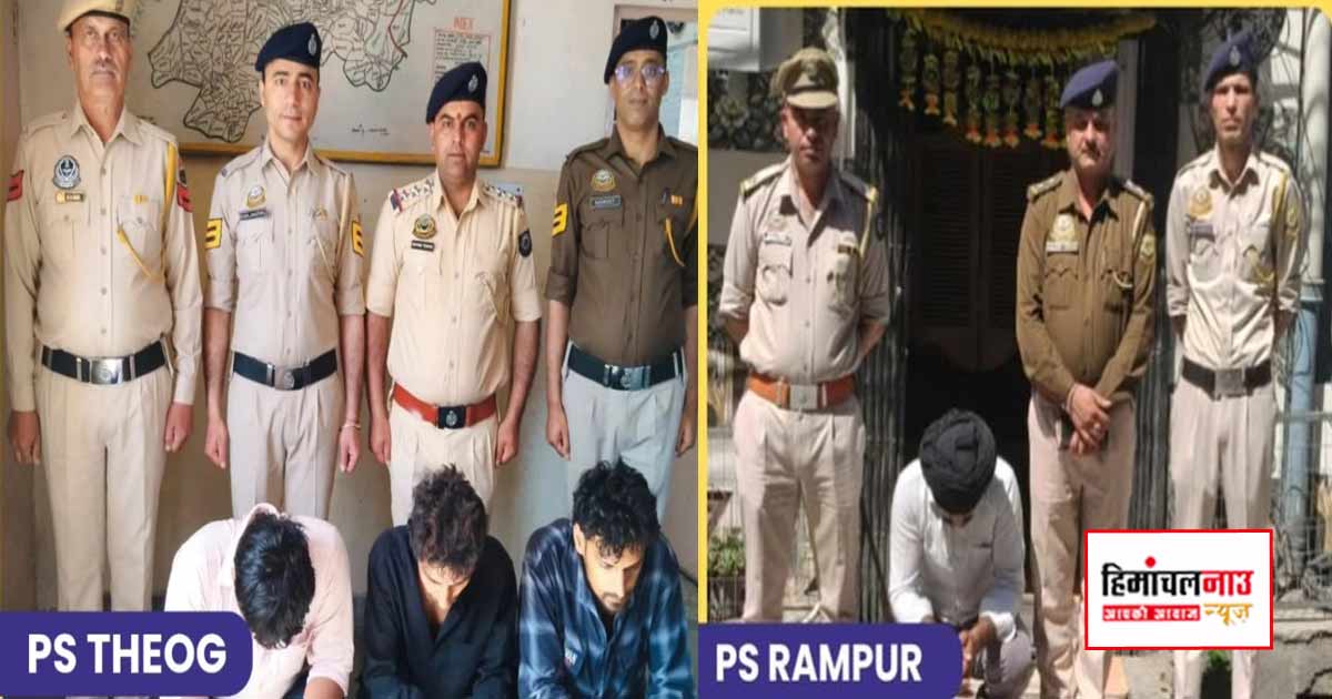 NDPS / शिमला पुलिस की नशा विरोधी कार्रवाई में रामपुर और ठियोग से चिट्टा बरामद, चार आरोपी गिरफ्तार