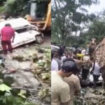 भराड़ीघाट में एनएच-205 पर चट्टान गिरने से क्षतिग्रस्त कार