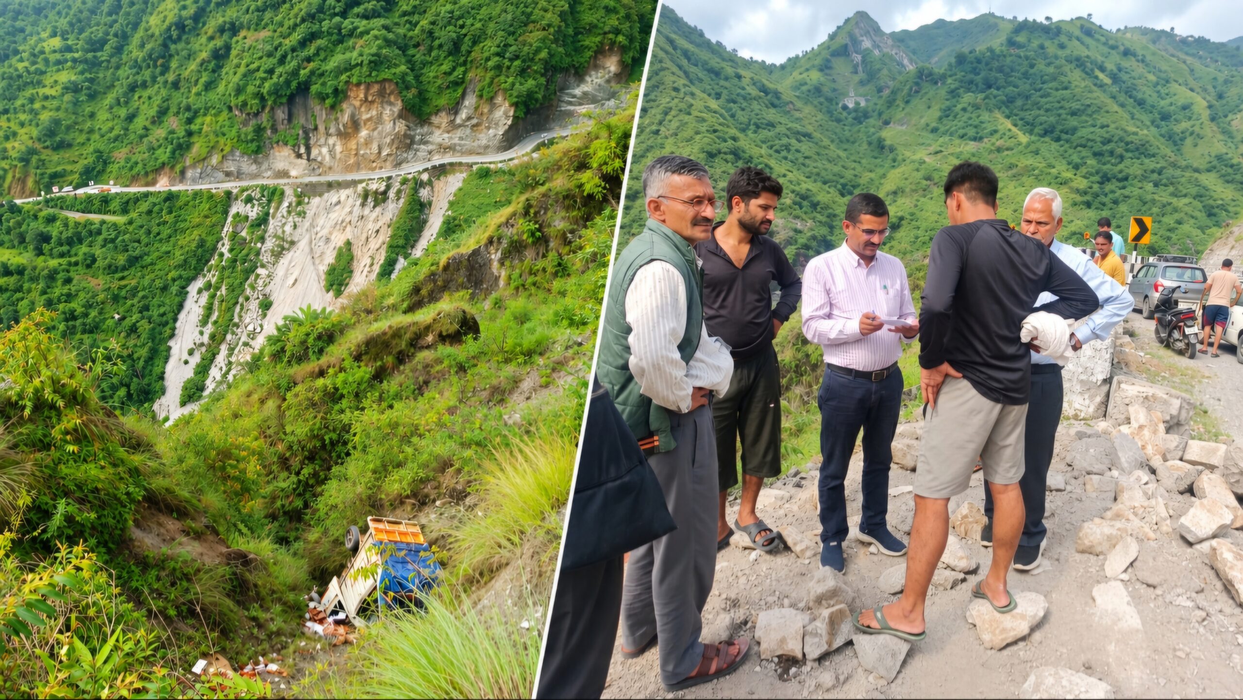 सेब से लदी पिकअप 30 मीटर गहरी खाई में गिरी, चालक समेत दो लोग सुरक्षित