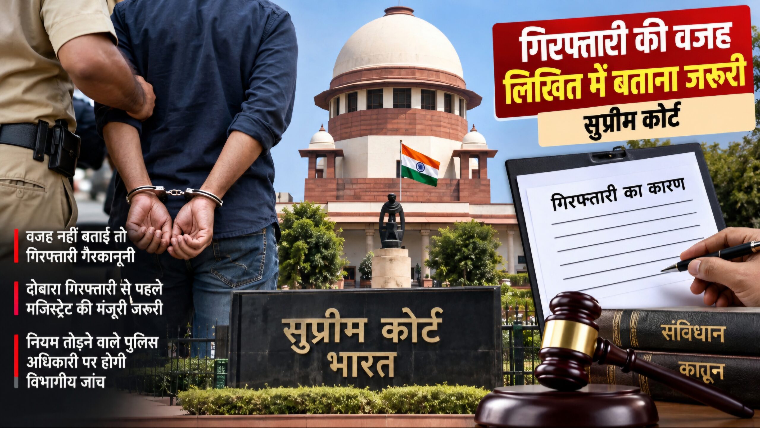 गिरफ्तारी की वजह लिखित में बताना जरूरी, नहीं तो गिरफ्तारी गैरकानूनी : सुप्रीम कोर्ट